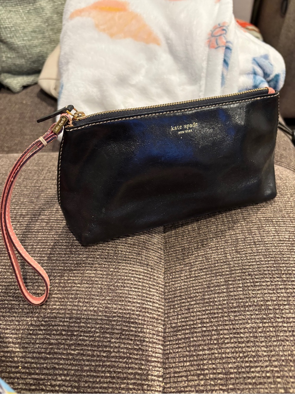 kate spade Black Leather Wristlet with Pink Strap